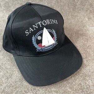 Vintage 90’s Santorini Greece Hat Greek Flag Cotton Sailing Nautica Yacht Boat